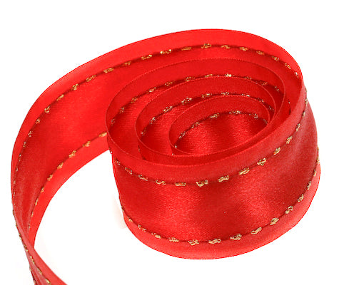 Ribbon Warehouse_0250 Red with Gold Dashing
