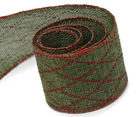 Ribbon Warehouse_0569 Green Burlap with Red Glitter