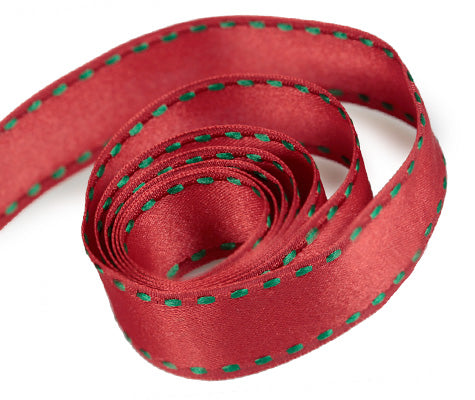 Ribbon Warehouse_0250 DF Red with Green Stitch