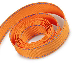 Ribbon Warehouse_0750 Torrid Orange with Capri Blue Saddle Stitch Ribbon