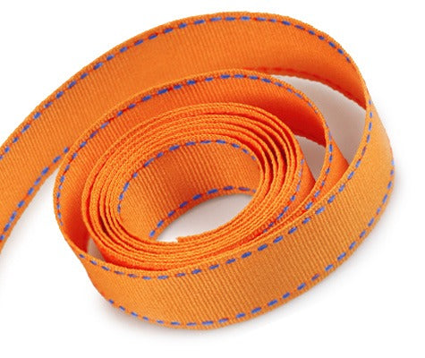 Ribbon Warehouse_0750 Torrid Orange with Capri Blue Saddle Stitch Ribbon