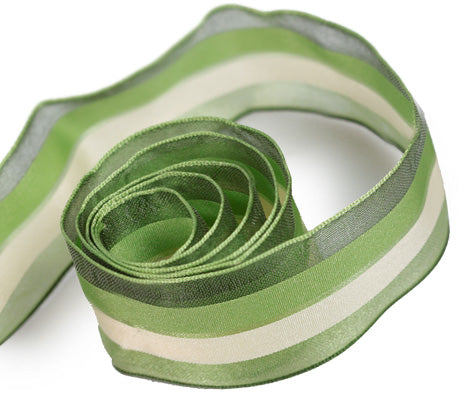 Ribbon Warehouse_Olive/Green Beach Stripes (Wire Edged)