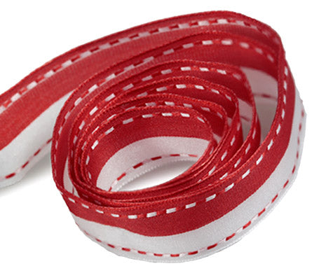 Ribbon Warehouse_Red & White Dash Wire Edge