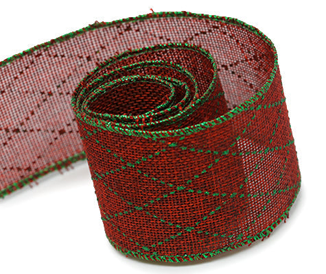 Ribbon Warehouse_0260 Red Burlap with Green Glitter
