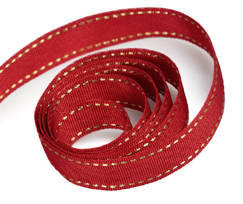 Ribbon Warehouse_0250 Red with Gold Stitch