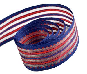 Ribbon Warehouse_Blue/Red Party Stripes (Wire Edge)